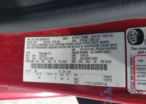 2016 Ford Fiesta Se from USA, damaged, VIN 3FADP4EJ0GM162858